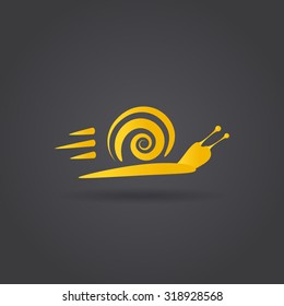 Fast snail icon, speedy animal logo concept, 2d vector on dark background, eps 10