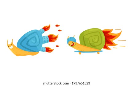 Schnelle Schnecke mit Spiralhülle mit Raketenturbine oder Schnellbooster-Vektor-Set