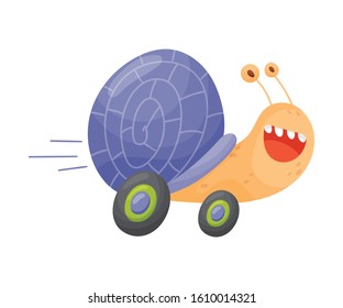 Fast Snail With Wheels Cartoon Vector Illustration