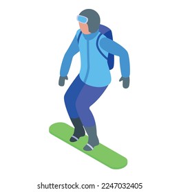 Fast snowboarding icon isometric vector. Sport kid. Cute team