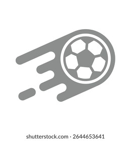 Ícone de vetor de bola de futebol rápido. O futebol chutou no ar com marcas de velocidade.