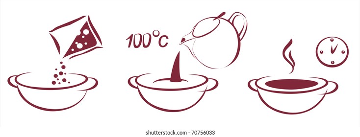  fast soup scheme of cooking sketch in black lines
