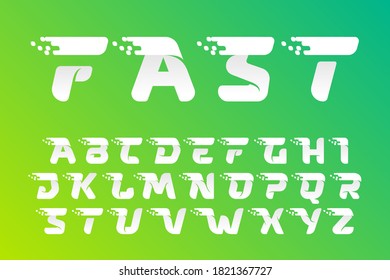 Fast speed alphabet with checkered pixels pattern on the gradient background. Flat vector design can be used for delivery ads, technology poster, sport identity, etc.