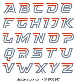 Fast speed alphabet. Two lines letters. Vector design template elements for your application or corporate identity.