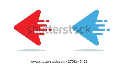 Fast Speed Arrow Icon Set: Media Play Rewind Motion Blur Symbol Logo Vector