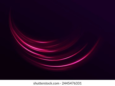 Fast speed car. Abstract red yellow light high speed dynamic on black background vector illustration. Curve streak trail line. Long yellow and red way effect. Vector Glowing neon spiral.	