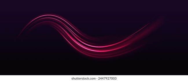 Fast speed car. Abstract red yellow light high speed dynamic on black background vector illustration. Curve streak trail line. Long yellow and red way effect. Vector Glowing neon spiral.	