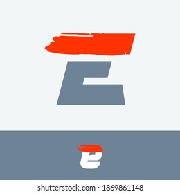 Fast speed E letter logo with red dry brush stroke. Oblique font for sportswear labels, t-shirt prints, race banners, taxi cards etc.