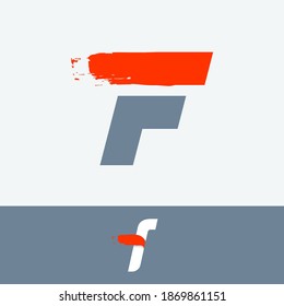 Fast speed F letter logo with red dry brush stroke. Oblique font for sportswear labels, t-shirt prints, race banners, taxi cards etc.