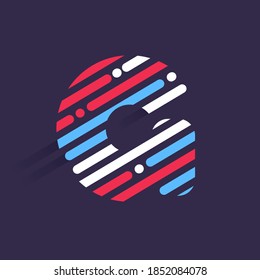 Fast speed G letter logo with incline lines and dots. Vector template perfect to use in your sport team corporate identity, delivery packaging, Independence Day posters, technology design, and etc. 