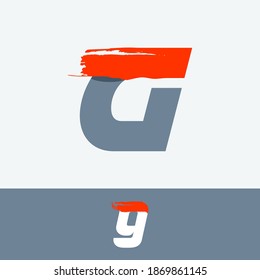 Fast speed G letter logo with red dry brush stroke. Oblique font for sportswear labels, t-shirt prints, race banners, taxi cards etc.