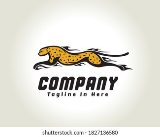 Fast speed  jump, run yellow cat, lion, panther, cheetah, tiger art logo symbol design illustration