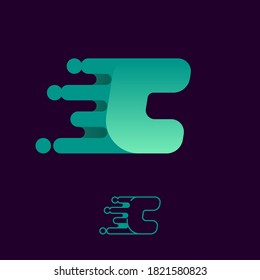 Logotipo de letra rápida C con líneas y puntos. Perfecto para anuncios digitales, afiche futurista, identidad deportiva, etc.