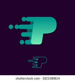 Fast speed letter P logo with lines and dots. Perfect to use for Digital ads, Futuristic poster, Sport identity, etc.