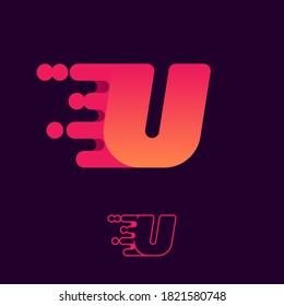 Fast speed letter U logo with lines and dots. Perfect to use for Digital ads, Futuristic poster, Sport identity, etc.