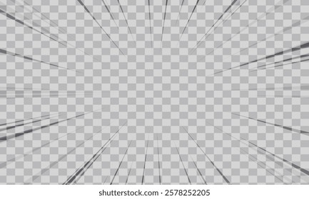 Fast speed lines on white background. Anime comic speed lines movement effect, Background illustration of Comic Radial Speed Lines, monochrome vector graphic effects, Bright black light strip burst.