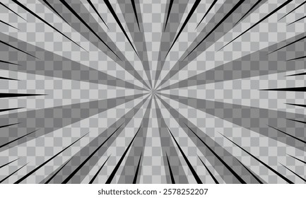 Fast speed lines on white background. Anime comic speed lines movement effect, Background illustration of Comic Radial Speed Lines, monochrome vector graphic effects, Bright black light strip burst.