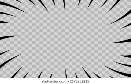 Fast speed lines on white background. Anime comic speed lines movement effect, Background illustration of Comic Radial Speed Lines, monochrome vector graphic effects, Bright black light strip burst.