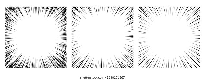 Fast speed lines on white background. Set Anime comic speed lines movement effect. Vector illustration.