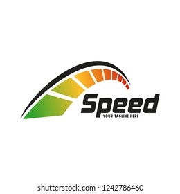 Fast and Speed logo template vector. Speed logo design, turbo speed title, silhouette speedometer symbol icon vector.