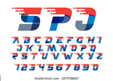 Fast Speed Motion Alphabet And Numbers Set. Oblique Font With Red Line For Sportswear Logo, Delivery Poster, Racing Identity, Taxi Cards Etc.