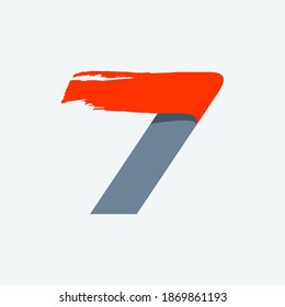 Fast speed number seven logo with red dry brush stroke. Oblique font for sportswear labels, t-shirt prints, race banners, taxi cards etc.