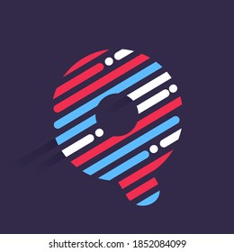 Fast speed Q letter logo with incline lines and dots. Vector template perfect to use in your sport team corporate identity, delivery packaging, Independence Day posters, technology design, and etc. 