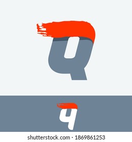 Fast speed Q letter logo with red dry brush stroke. Oblique font for sportswear labels, t-shirt prints, race banners, taxi cards etc.