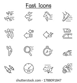 Fast & Speed related vector line icons. contains such Icons as running, racing, rocket, car, horse, internet and more. 