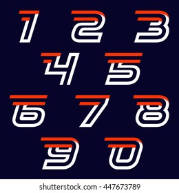 Fast speed sport numbers set logos. Vector elements for sportswear, t-shirt, banner, card, labels or posters.