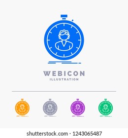 fast, speed, stopwatch, timer, girl 5 Color Glyph Web Icon Template isolated on white. Vector illustration