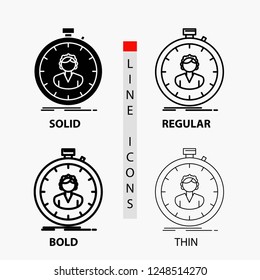 fast, speed, stopwatch, timer, girl Icon in Thin, Regular, Bold Line and Glyph Style. Vector illustration