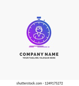fast, speed, stopwatch, timer, girl Purple Business Logo Template. Place for Tagline.