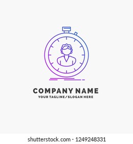 fast, speed, stopwatch, timer, girl Purple Business Logo Template. Place for Tagline