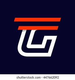 Fast speed two lines letter G logo on black. Sport elements for sportswear, t-shirt, banner, card, labels or posters.