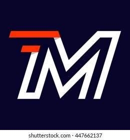 Fast speed two lines letter M logo on black. Sport elements for sportswear, t-shirt, banner, card, labels or posters.