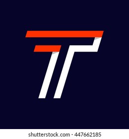 Fast speed two lines letter T logo on black. Sport elements for sportswear, t-shirt, banner, card, labels or posters.