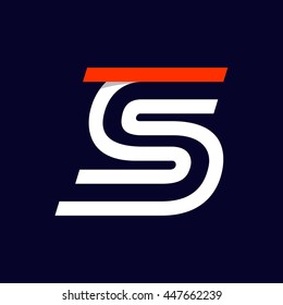 Fast speed two lines letter S logo on black. Sport elements for sportswear, t-shirt, banner, card, labels or posters.