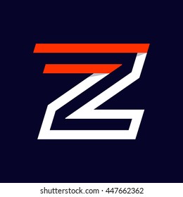Fast speed two lines letter Z logo on black. Sport elements for sportswear, t-shirt, banner, card, labels or posters.