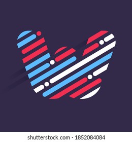 Fast speed W letter logo with incline lines and dots. Vector template perfect to use in your sport team corporate identity, delivery packaging, Independence Day posters, technology design, and etc. 