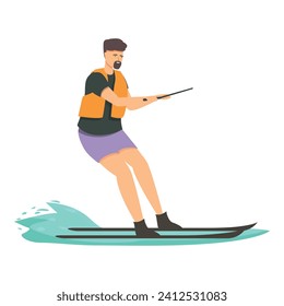 Fast speed water skiing icon cartoon vector. Equipment surfboard. Oceanic thrill
