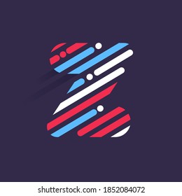 Fast speed Z letter logo with incline lines and dots. Vector template perfect to use in your sport team corporate identity, delivery packaging, Independence Day posters, technology design, and etc. 