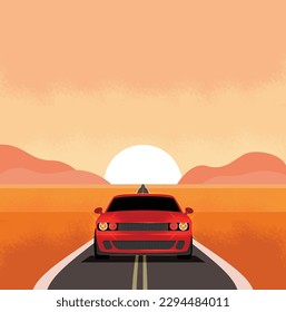Fast sport car on background. Flat style vector illustration.
