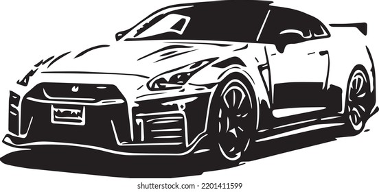 Fast sports car with black and white detail