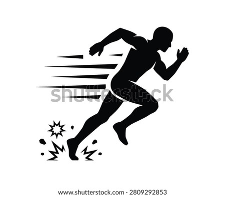 Fast sprinter running with motion speed lines silhouette