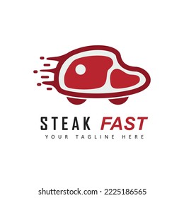 Fast Steak Restaurant Logo. Combination of steak and tire logo. Combination of modern and classic logo.