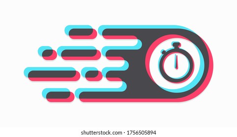 Fast stopwatch. Color fast button with stopwatch, clock, drawn in a flat style and isolated on a white background. The concept of transience, time, speed. Vector illustration