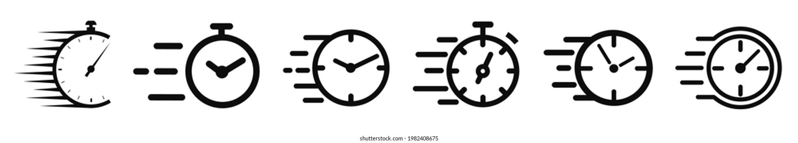 Fast stopwatch line icons set. Quick time icon, fast deadline. Fast delivery shipping service. Speed clock symbol urgency, time management, competition sign stopwatch rapid countdown timer.