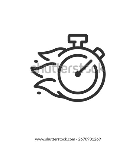 Fast stopwatch, linear icon. urgency, deadline, time tracking, and sports timing. Editable stroke.