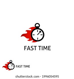 Fast stopwatch logo, fast time logo, stopwatch and fire logo, template, icon graphic element